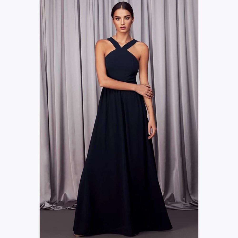 LULU'S Air of Romance Navy Blue Georgette Maxi Dress sz M Women's Wedding Guest - Picture 10 of 10